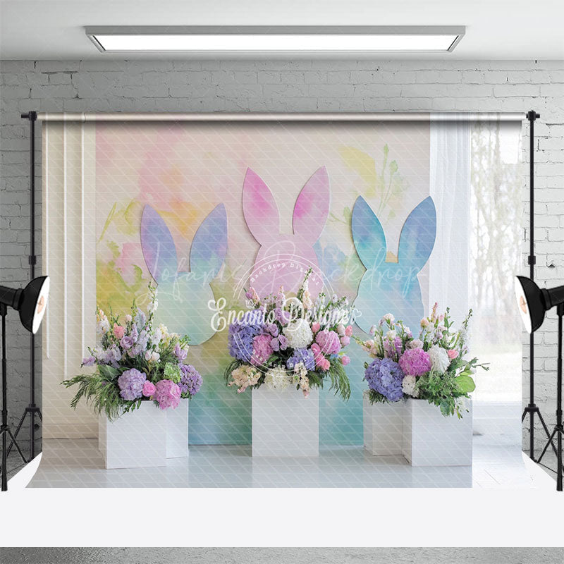 Lofaris Rainbow Color Bunny Wall Floral Easter Backdrop