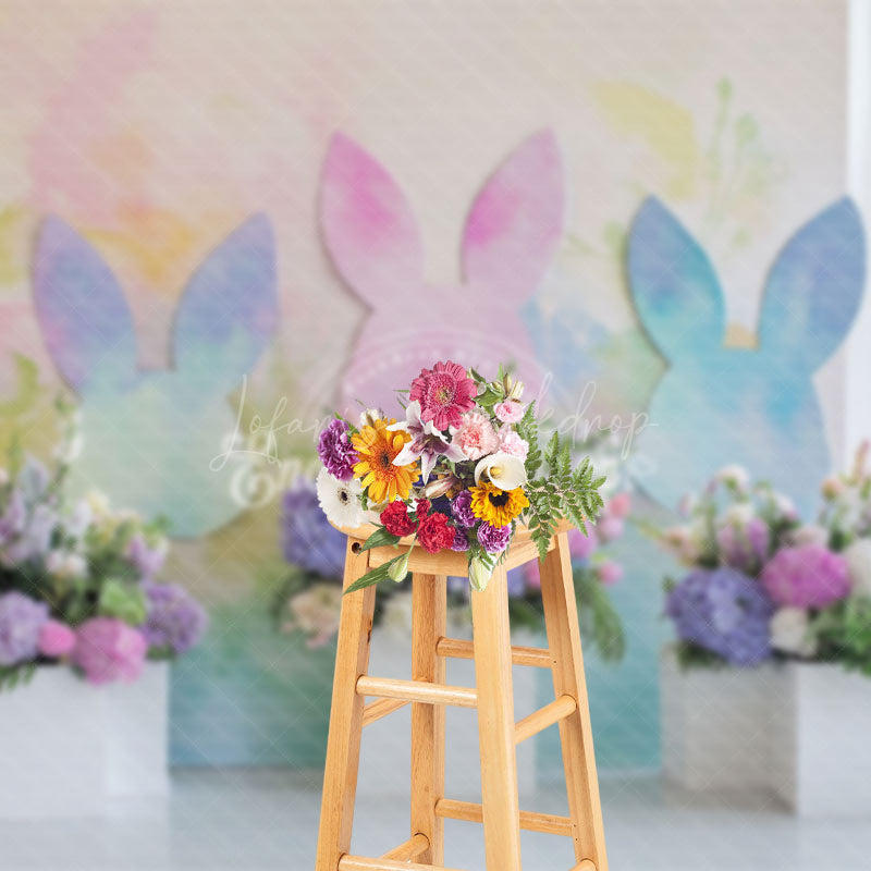 Lofaris Rainbow Color Bunny Wall Floral Easter Backdrop