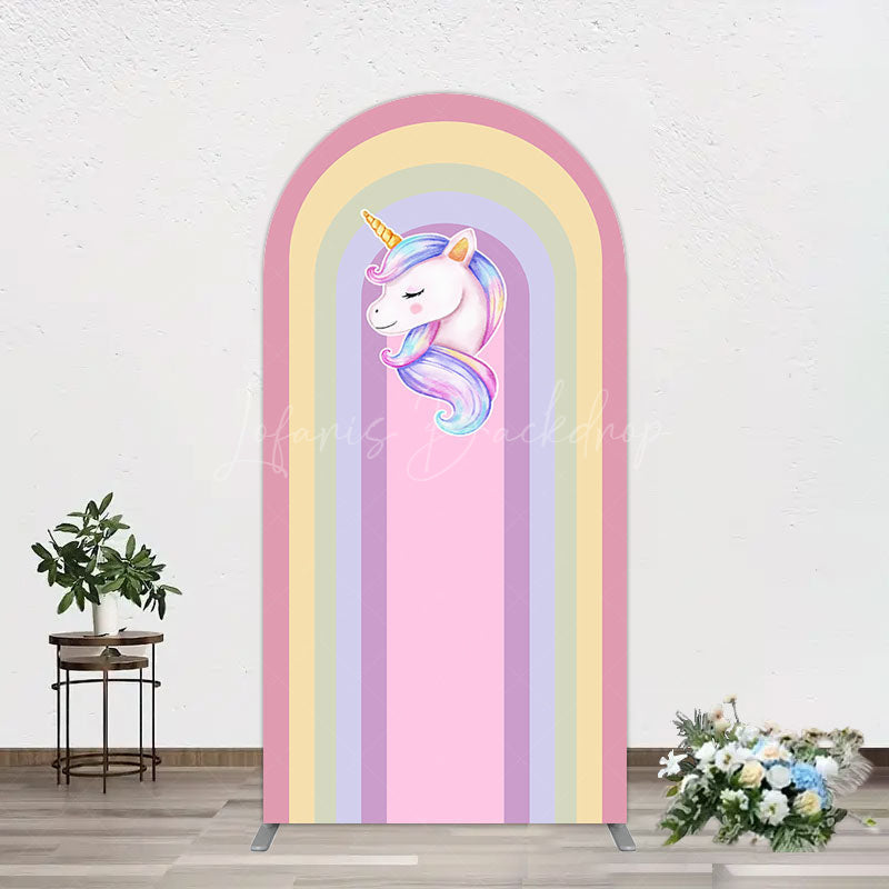 Lofaris Rainbow Color Curve Stripes Birthday Arch Backdrop