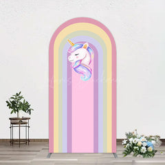 Lofaris Rainbow Color Curve Stripes Birthday Arch Backdrop