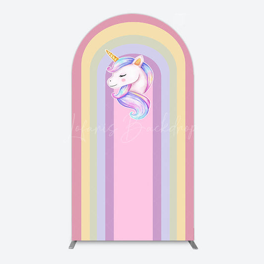Lofaris Rainbow Color Curve Stripes Birthday Arch Backdrop