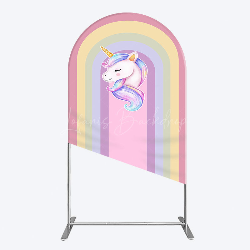 Lofaris Rainbow Color Curve Stripes Birthday Arch Backdrop