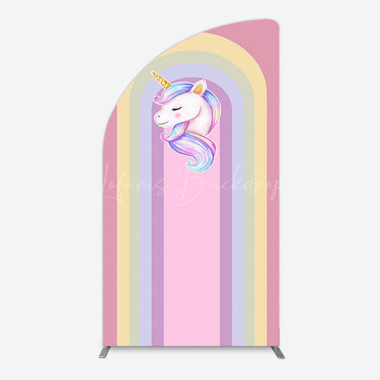 Lofaris Rainbow Color Curve Stripes Birthday Half Moon Arch Backdrop