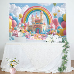Lofaris Rainbow Color Wonderland Happy Birthday Backdrop