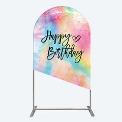 Lofaris Rainbow Colorful Feather Happy Birthday Arch Backdrop