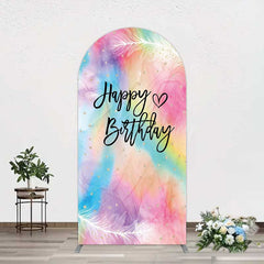 Lofaris Rainbow Colorful Feather Happy Birthday Arch Backdrop