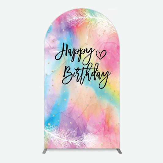 Lofaris Rainbow Colorful Feather Happy Birthday Arch Backdrop
