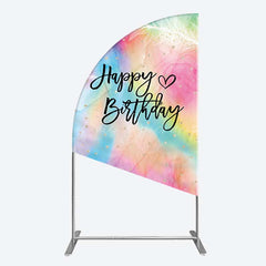 Lofaris Rainbow Colorful Feather Happy Birthday Half Moon Arch Backdrop