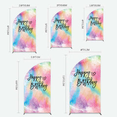 Lofaris Rainbow Colorful Feather Happy Birthday Half Moon Arch Backdrop