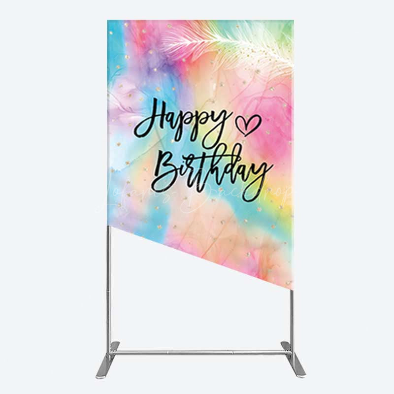 Lofaris Rainbow Colorful Feather Happy Birthday Rectangle Backdrop