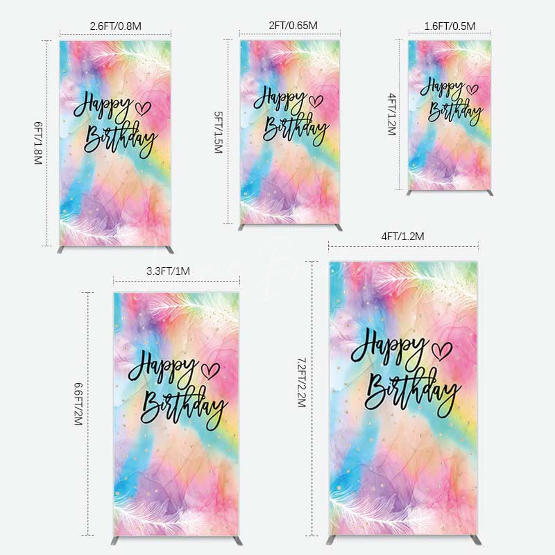 Lofaris Rainbow Colorful Feather Happy Birthday Rectangle Backdrop