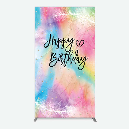 Lofaris Rainbow Colorful Feather Happy Birthday Rectangle Backdrop