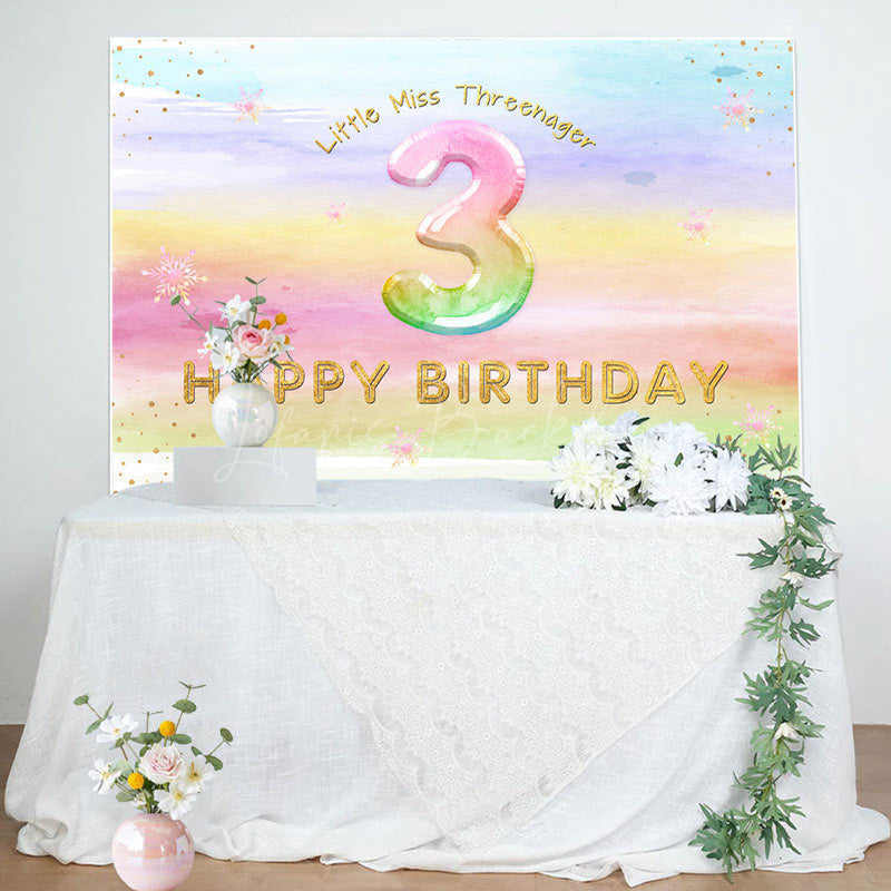 Lofaris Rainbow Colorful Miss Threenager Birthday Backdrop