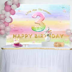 Lofaris Rainbow Colorful Miss Threenager Birthday Backdrop