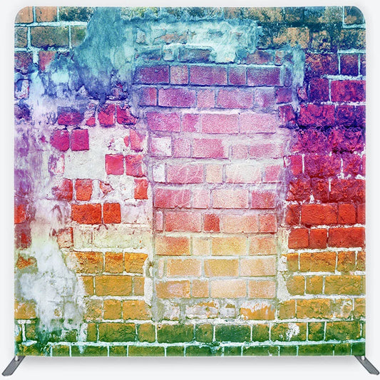 Lofaris Rainbow Distressed Brick Wall Tension Fabric Backdrop Colorful Urban Graffiti Photography Background