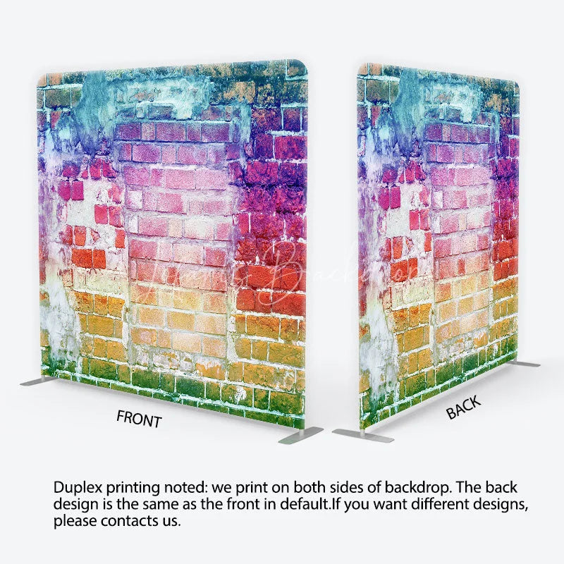 Lofaris Rainbow Distressed Brick Wall Tension Fabric Backdrop Colorful Urban Graffiti Photography Background