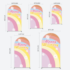 Lofaris Rainbow Floral Groovy Happy Birthday Arch Backdrop