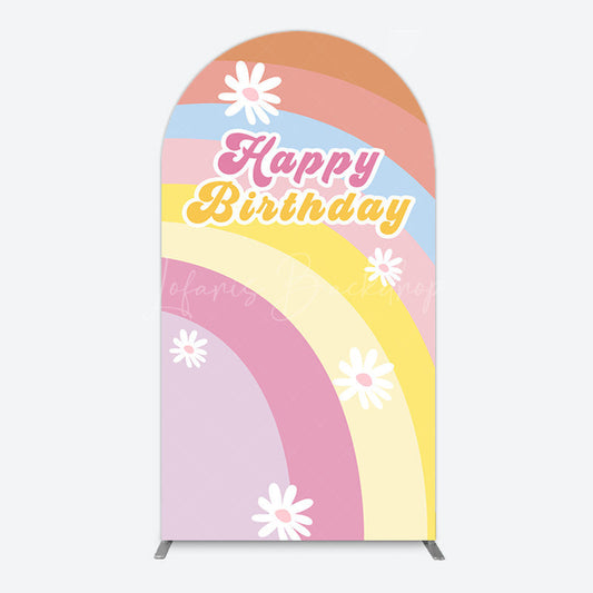 Lofaris Rainbow Floral Groovy Happy Birthday Arch Backdrop