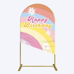 Lofaris Rainbow Floral Groovy Happy Birthday Arch Backdrop