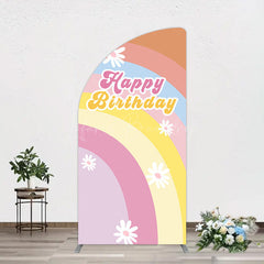 Lofaris Rainbow Floral Groovy Happy Birthday Half Moon Arch Backdrop