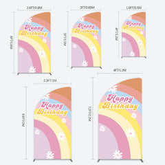 Lofaris Rainbow Floral Groovy Happy Birthday Half Moon Arch Backdrop