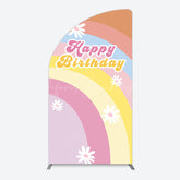 Lofaris Rainbow Floral Groovy Happy Birthday Half Moon Arch Backdrop