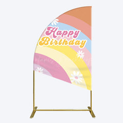 Lofaris Rainbow Floral Groovy Happy Birthday Half Moon Arch Backdrop
