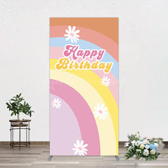 Lofaris Rainbow Floral Groovy Happy Birthday Rectangle Backdrop