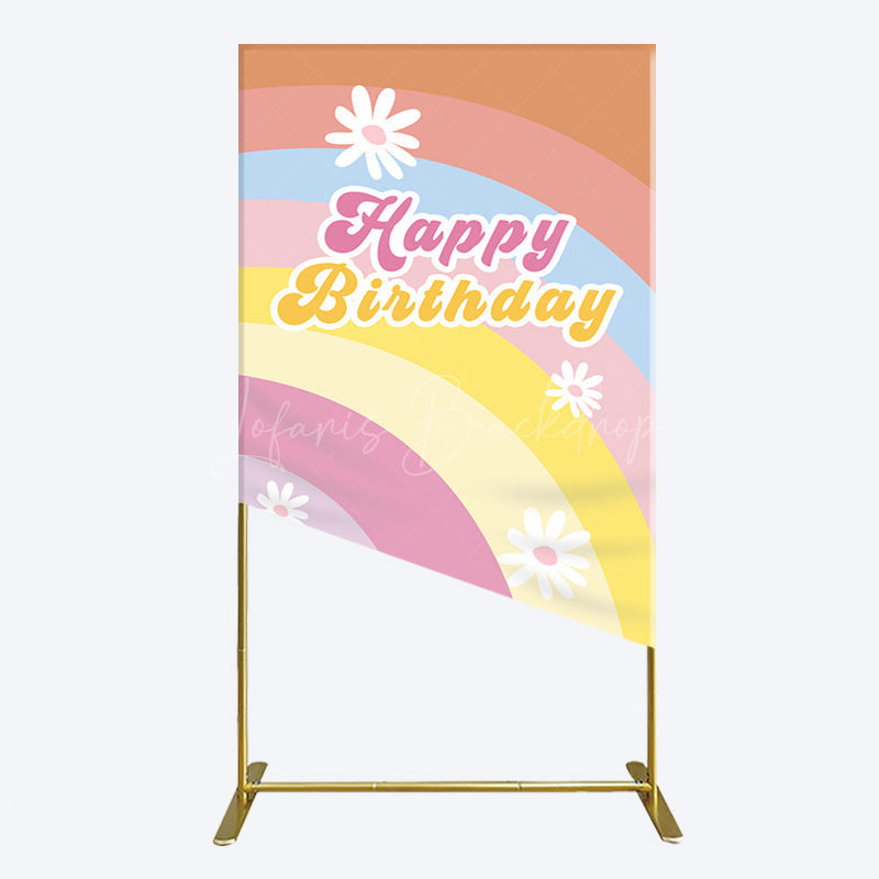 Lofaris Rainbow Floral Groovy Happy Birthday Rectangle Backdrop