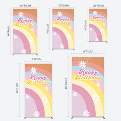 Lofaris Rainbow Floral Groovy Happy Birthday Rectangle Backdrop
