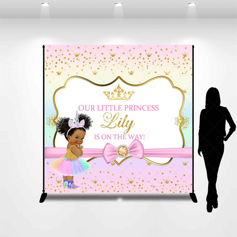 Lofaris Rainbow Gold Glitter Custom Name Baby Shower Backdrop