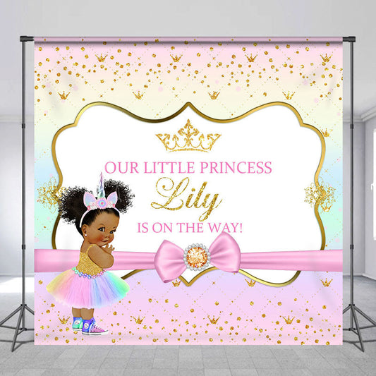 Lofaris Rainbow Gold Glitter Custom Name Baby Shower Backdrop