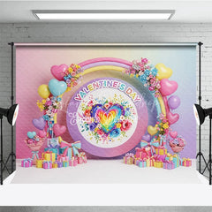 Lofaris Rainbow Heart Valentine Day Backdrop Colorful Balloon Arch Pastel Flowers Background Romantic Photography Prop