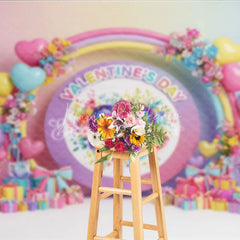 Lofaris Rainbow Heart Valentine Day Backdrop Colorful Balloon Arch Pastel Flowers Background Romantic Photography Prop