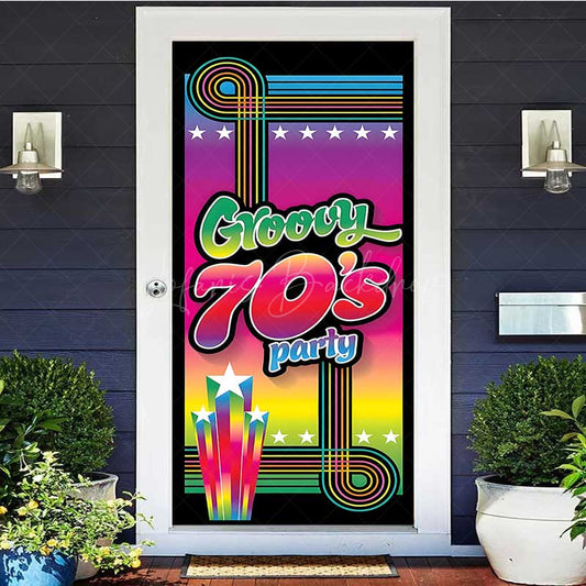 Lofaris Rainbow Notes Disco Groovy 70s Party Door Cover