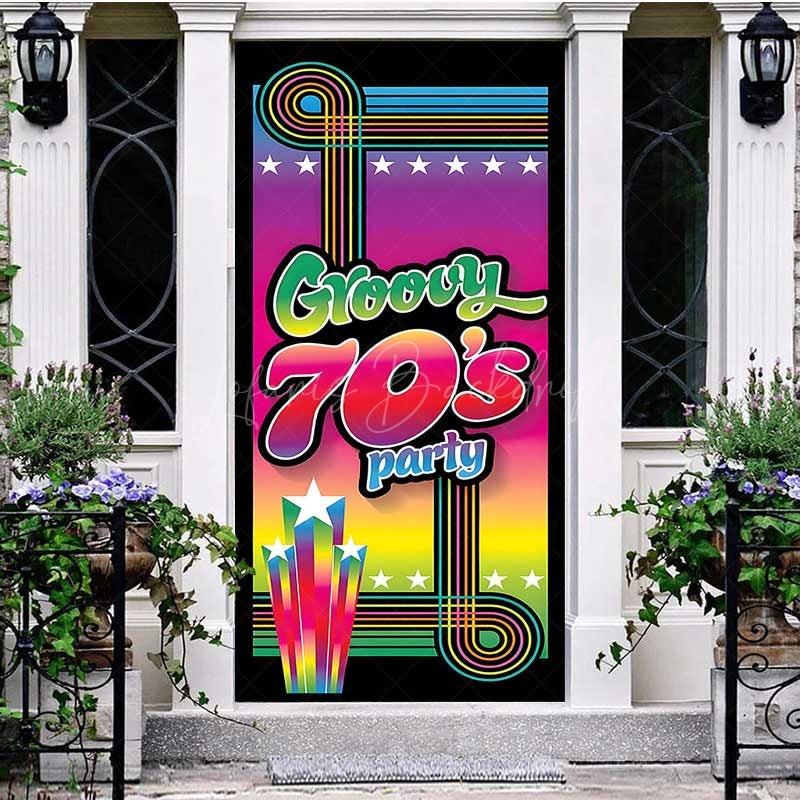 Lofaris Rainbow Notes Disco Groovy 70s Party Door Cover