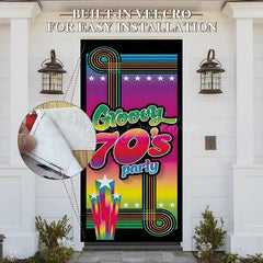 Lofaris Rainbow Notes Disco Groovy 70s Party Door Cover