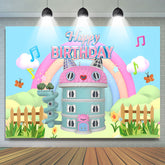 Lofaris Rainbow Pink Cat Doll House Happy Birthday Backdrop