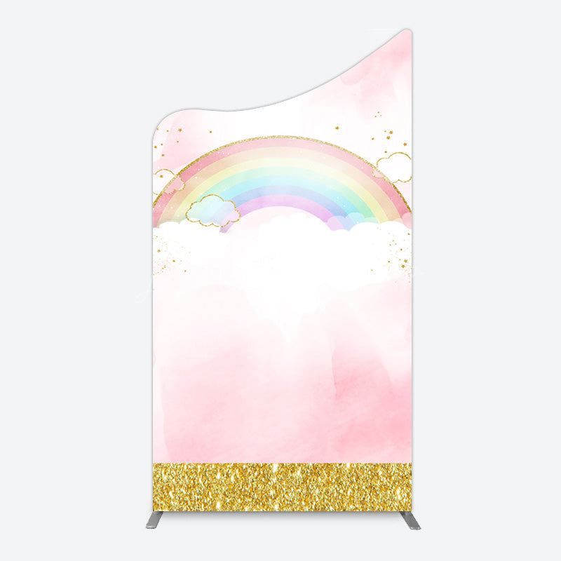 Lofaris Rainbow Pink Gold Glitter Birthday Arch Backdrop