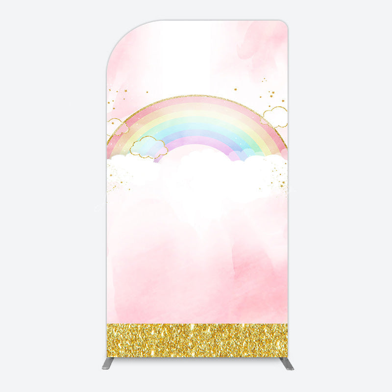 Lofaris Rainbow Pink Gold Glitter Birthday Arch Backdrop