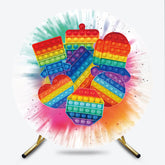 Lofaris Rainbow Pop It Fidget Toy Round Backdrop Kit Colorful Sensory Theme for Kids Birthday Party Photo Booth Decor