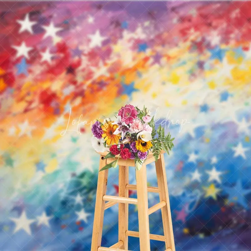 Lofaris Rainbow Star Texture Photography Backdrop Colorful Oil Painting Sky Photo Background Vibrant Abstract Art Booth Prop