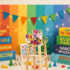 Lofaris Rainbow Stripes Board Game Photo Backdrop Space Mission and Block Party Photography Background