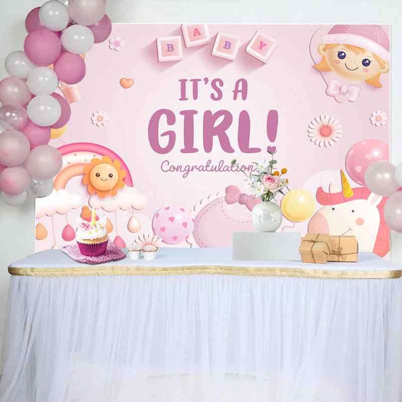 Lofaris Rainbow Sun Unicorn Its A Girl Baby Shower Backdrop