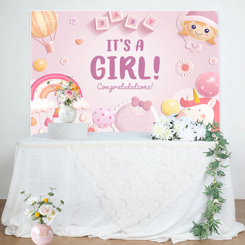 Lofaris Rainbow Sun Unicorn Its A Girl Baby Shower Backdrop