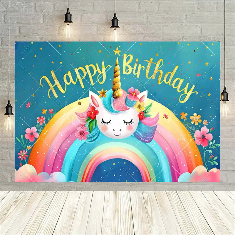 Lofaris Rainbow Unicorn Birthday Backdrop Magical Fantasy Party Girly Photo Booth Background Decor