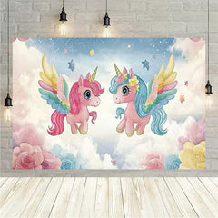 Lofaris Rainbow Unicorn Birthday Backdrop Magical Fantasy Party Girly Photo Booth Background Decor
