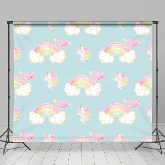 Lofaris Rainbow Unicorn Heart Cartoon Cake Smash Backdrop