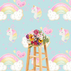 Lofaris Rainbow Unicorn Heart Cartoon Cake Smash Backdrop