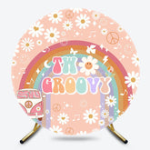Lofaris Rainbow White Daisy Bus Two Groovy Round Backdrop